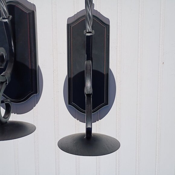Black Wrought Iron Wall Sconce Pair Pillar Candle Holders Sconces Twisted Scroll - Picture 6 of 14